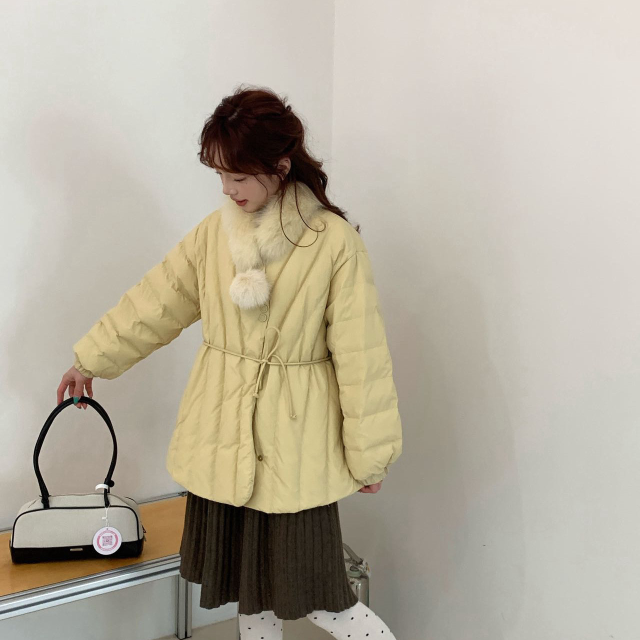 2026新款羽绒服女冬季韩系小众设计感毛领收腰短款小个子90绒外套