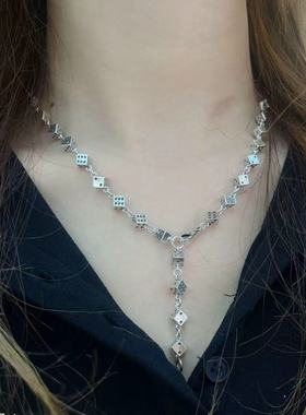 925潮牌银色骰子流苏项链女轻奢小众高级感晚礼服锁骨链毛衣链