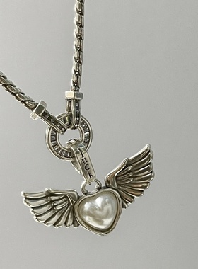 925原创翅膀爱心珍珠吊坠挂坠环形蛇骨链潮男女项链锁骨链配饰