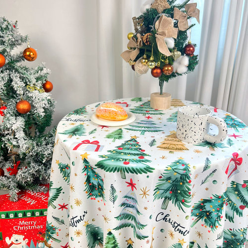 圣诞雪花桌布美式经典红绿格子餐桌布圣诞派对装饰商场布置背景布