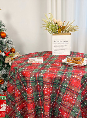 圣诞节桌布ins风高级感复古氛围感餐桌垫红色格子桌垫圣诞风装饰
