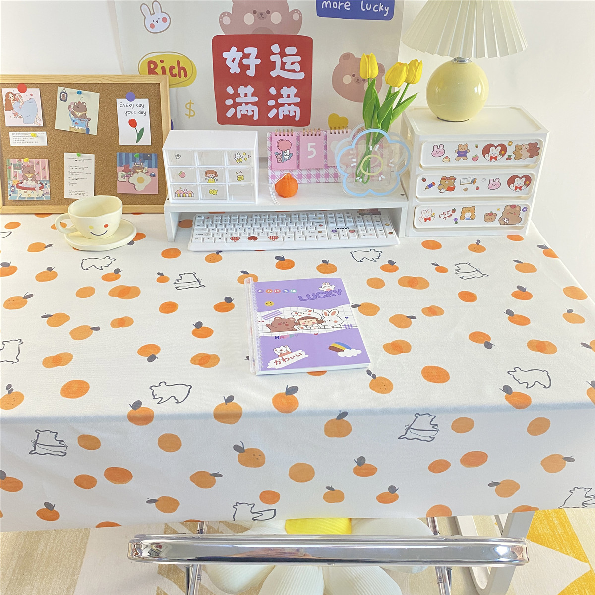 网红少女心桌布INS花朵田园书桌