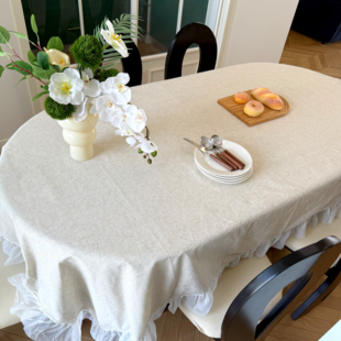 亚麻布艺茶几盖巾文艺复古桌布电视柜北欧荷叶花边餐桌台布桌垫