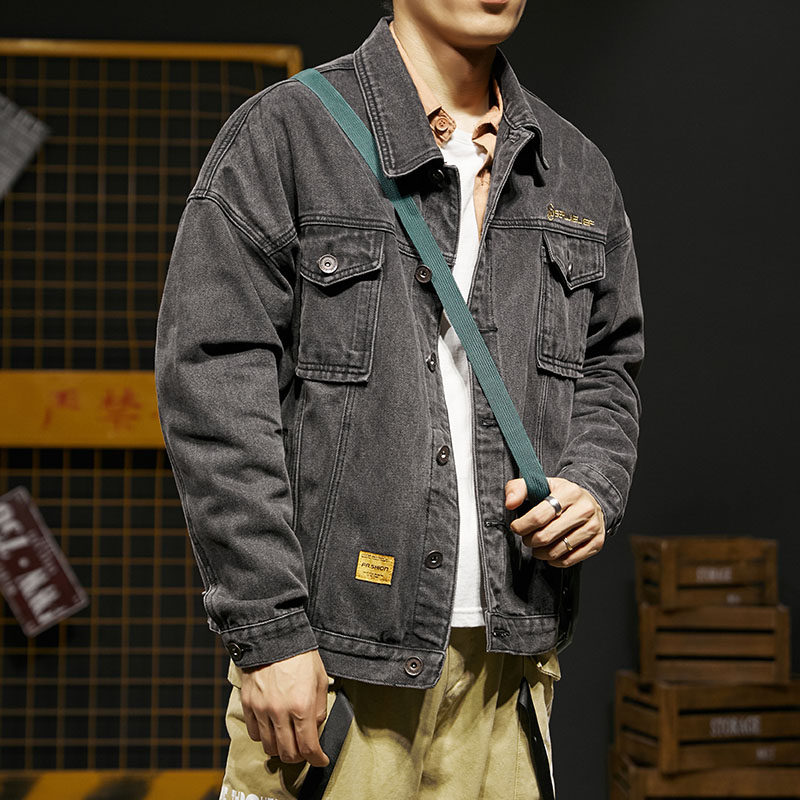 gxu牛仔褂外套男生高级感春秋季休闲复古潮牌ins宽松工装夹克衣服