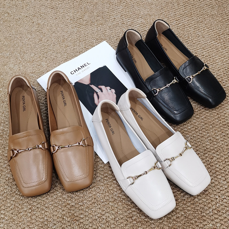 2026年春季新款真皮舒适女单鞋时尚乐福鞋平底百搭英伦风方头女鞋