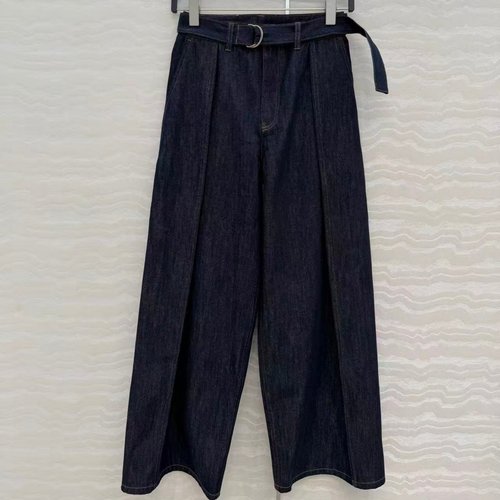 日系宽松中高腰阔腿牛仔长裤女