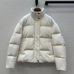 日系新款国标进口90%白鸭鹅羊绒立领高腰宽松H版型羽绒服外套女