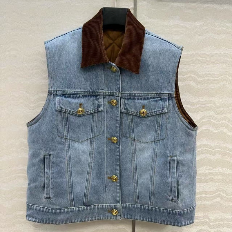 复古丹尼牛仔拼接灯芯绒马夹