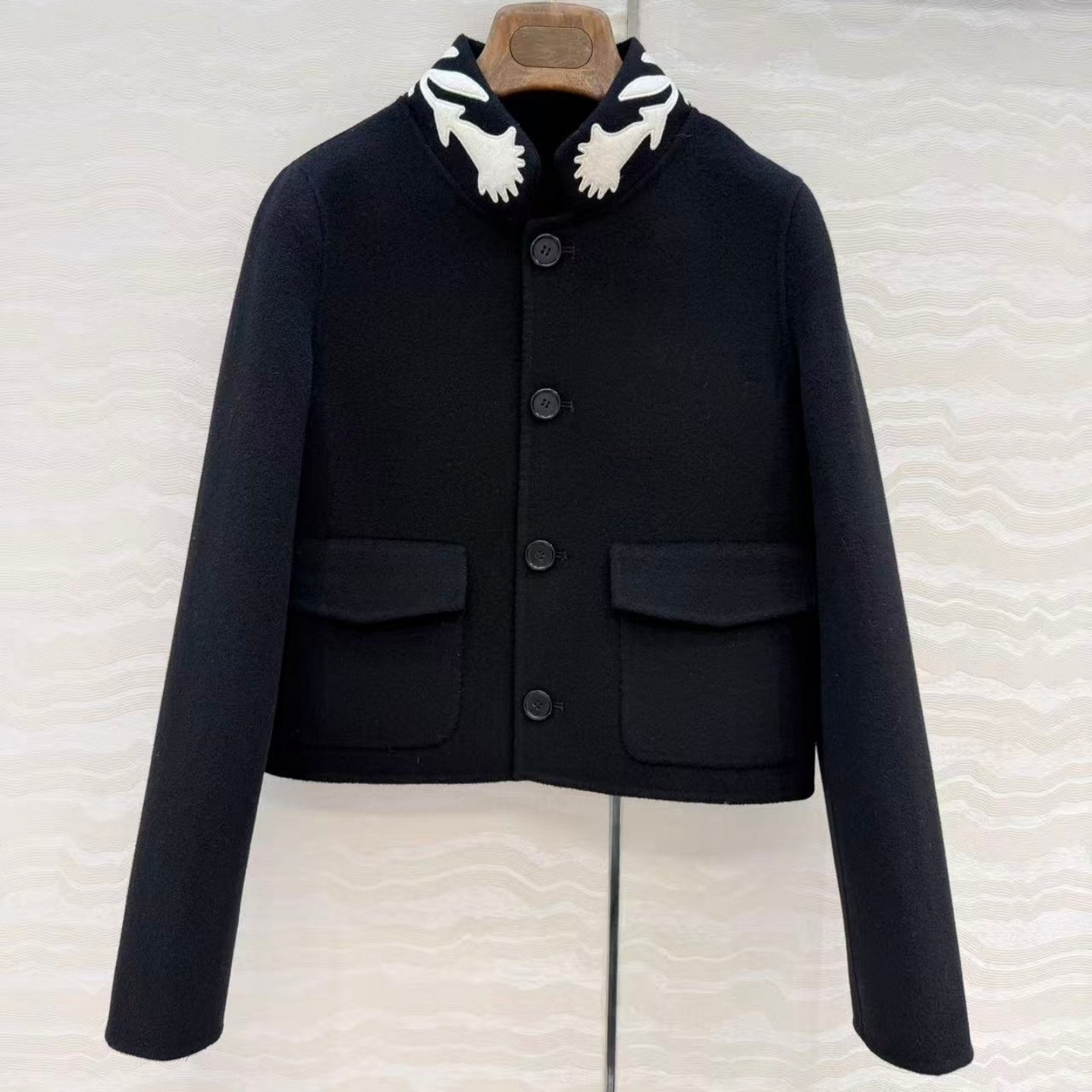 日系新款纯手工羊皮包边立领拼接羊绒羊毛混纺高腰短款外套大衣女,女装/女士精品,毛呢外套,淘宝优惠券,粉丝福利购,淘宝优惠卷