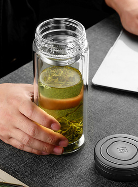 富光水杯双层玻璃杯男女X1908泡茶杯车载耐热办公杯高档便携防烫