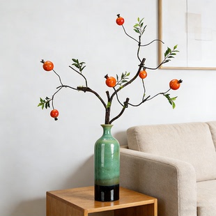 粗支干树枝造景花卉浆果枝仿真石榴花入户玄关沙发旁落地假花摆件
