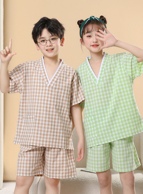 新款汗蒸服儿童100%纯棉男童女童亲子情侣装浴服大童小童孩子睡衣