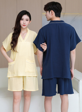 纯棉汗蒸服女情侣装双层棉泡泡纱全棉大码高档睡衣桑拿洗浴按摩服