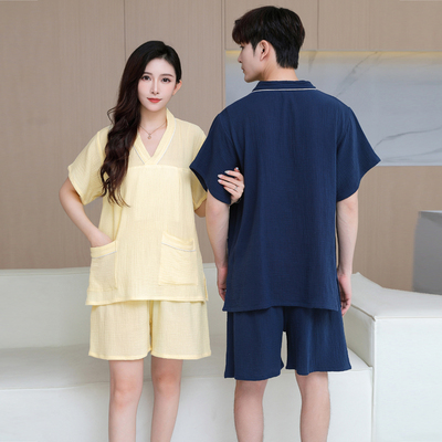 纯棉汗蒸服女情侣装双层棉泡泡纱全棉大码高档睡衣桑拿洗浴按摩服