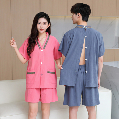 艾灸服纯棉前后开扣理疗开衫刮痧中医针灸按摩采耳美容养生汗蒸服