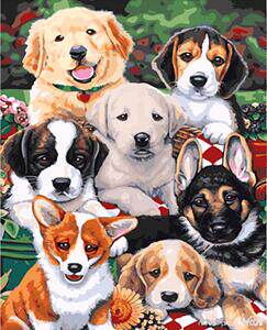 diy数字油画抽象动物填色绘油彩装饰画 狗狗聚会