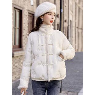 短款羽绒女新外款小个服ZAI7755子高端小香风新中式白色绣花冬轻
