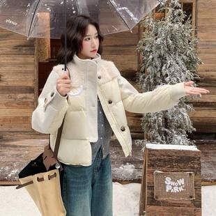 韩系时尚 米色短款 529季 C176 羽羊白羔毛拼接白鸭绒外 冬绒服女新款