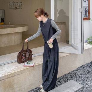 韩系穿搭松装 灰弛色气质马甲件阔腿裤 新款 670套女秋季 感三套 C075