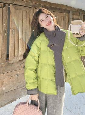 绿色设计感针围脖短C129-266织款羽绒冬韩女系减龄保暖白服鸭绒外