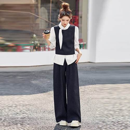 法式高级甲感马套装女春新款瘦小个三子气质ZYI657K显衬衫阔腿裤