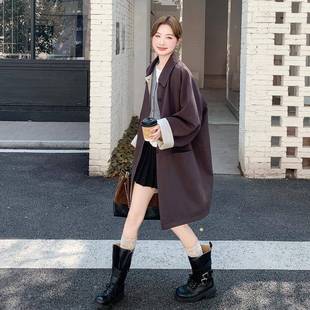 气质高复宽翻领外松 级感中长款 咖色古双面穿风衣女秋季 韩系C196