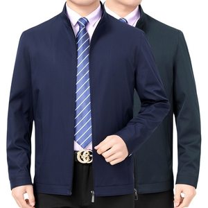 春季中年男式夹克商务休闲立领格子茄克衫潮流外套贴布装饰