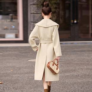 娃领娃毛呢 赫本风白色ZMU6802D双新面羊绒大衣冬女年中长款 秋季 款