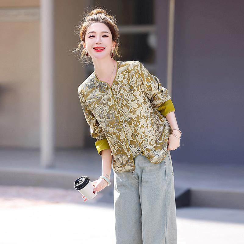 春季款新中式国复YW8989-0古中风宽套松国新潮提花盘扣外上衣