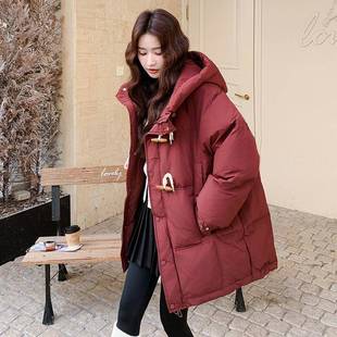 红白色羽绒服女冬季新款韩b267-800复系古设计鸭感牛角扣绒连帽外