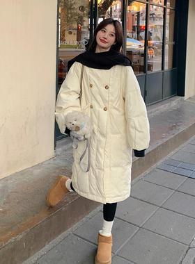 白色设计服感针ZE2111帽绒女中长款年冬羽新款韩版宽松加织厚绒外