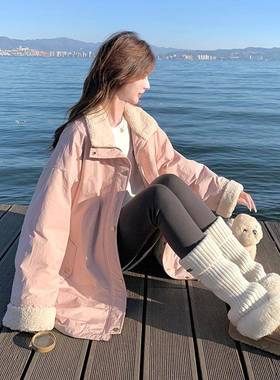 粉色奶呼羽呼羊羔毛领派克绒女冬季新款龄保暖白鸭服绒c186-861外