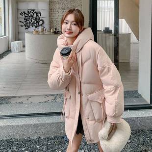 韩系个子保学暖2B17 新款 加厚冬绒季 粉色院小风羽服外套女中长款