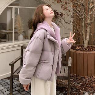 紫色C055-512织披肩羽面绒服女冬季新款韩针系超好看减龄保暖包服