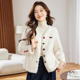 小香风彩扣皮一毛体超外套女新款 小个子羊好ZYING881看仿羔毛 冬季