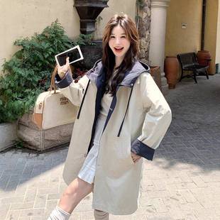 661计感系宽松休闲工装 风卡其色韩两面穿连帽衣设外套女秋季 D07