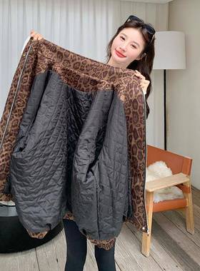 复美式古豹纹立夹外套女冬季新款休闲加棉棉领C277-58慵懒风夹克