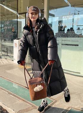 黑色韩新系尚防白鹅绒B191-612羽绒服女长款冬款过膝保时寒暖连帽