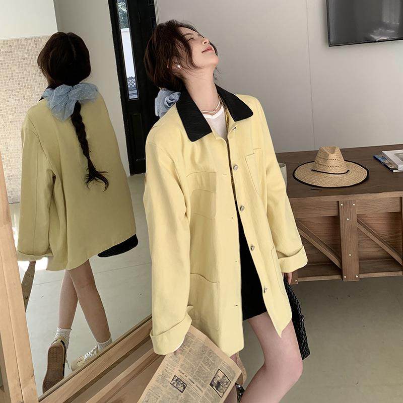 ZR2C00韩系色卡闲其风衣外套女秋季款复古巴恩风休翻领中长新款