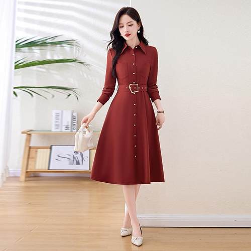 季新款风衣式精致Z529身瘦连衣修裙气质秋收腰衬衫裙显配腰带