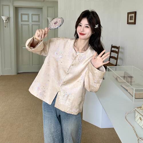 新中式轻奢黄提花感短外风套女春季色圆领盘扣高级国ZZB1592风上