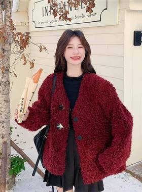 红色毛季绒外女套年酒冬新款时尚甜美温柔风减龄显瘦C118-M85保暖