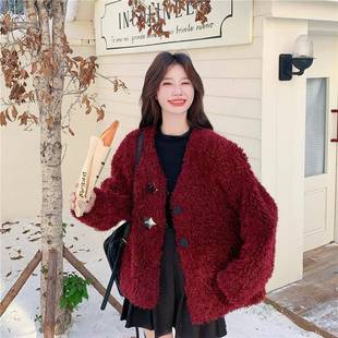 甜美温柔风减龄显瘦C118 时尚 M85保暖 绒外女套年酒冬新款 红色毛季