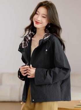 高级感连短帽款外套春秋新款时尚撞色松休宽闲女洋气爆款ZDU2164L
