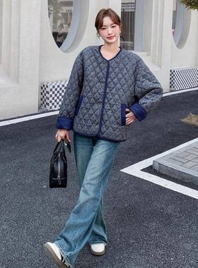 灰色设菱感格波点保棉服女冬计季新款韩版宽松休闲棉C075-885暖衣