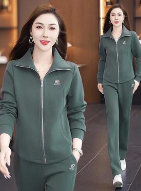 87647装两休闲运动套女季新款中年妈妈时尚洋气立领户外跑步件春
