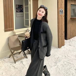 气质尚七分裤 女季 两 H98灰冬色复古羽时绒内胆小香套风毛呢装 C110