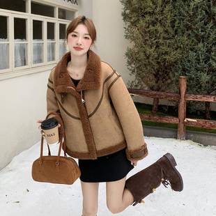 美拉撞色拼接仿2B219 一体羊羔毛外套女德新超好看冬加厚 0皮毛款