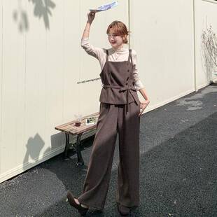 女装时尚套装秋季新款背女装吊带心打底裤衫长XM926-09三套件裤