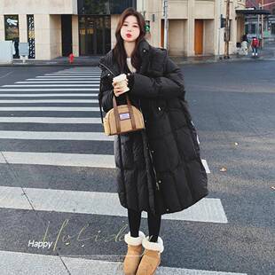灰色连帽中长款羽绒服女鸭冬季新保款宽C077-810暖松新国标白绒外
